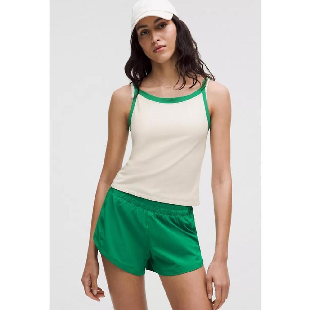 NWT Lululemon Organic Cotton High-Neck Ringer Tee Light Ivory/Raceway Green Sz L